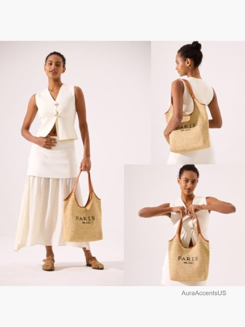 Straw Tote Bag with Detachable Coin Purse, Shoulder Beach Bag, Woven Summer - Picture 2 of 6